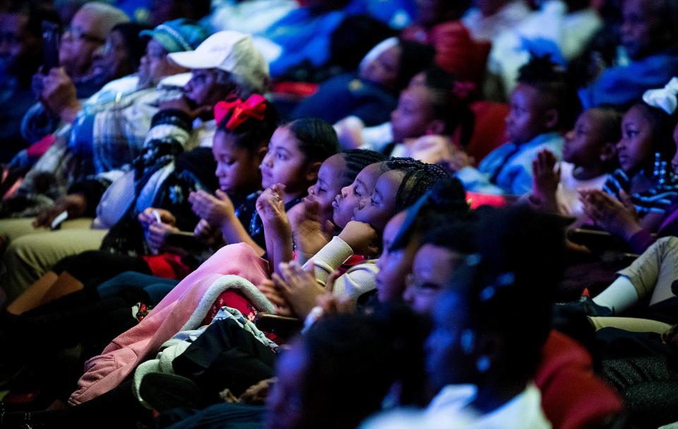 School children watch the 6th Annual Martin Luther King, Jr., Citywide Celebration held at the Davis Theatre in Montgomery, Ala., on Friday January 17, 2020. 