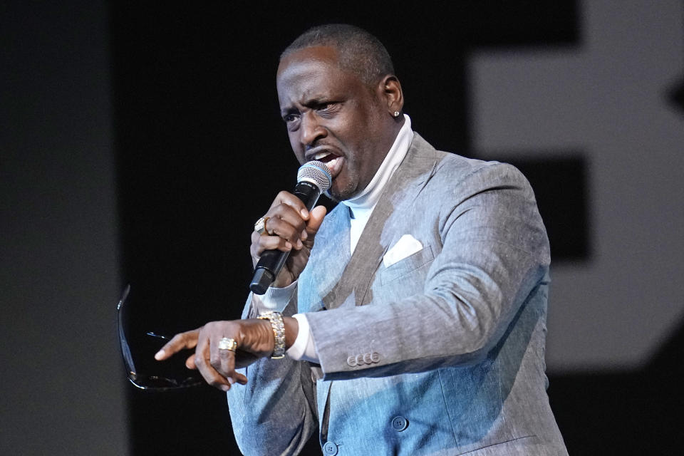 Johnny Gill performs at a tribute to the late NFL player Jim Brown Thursday, Aug. 3, 2023, in Canton, Ohio. (AP Photo/Sue Ogrocki)