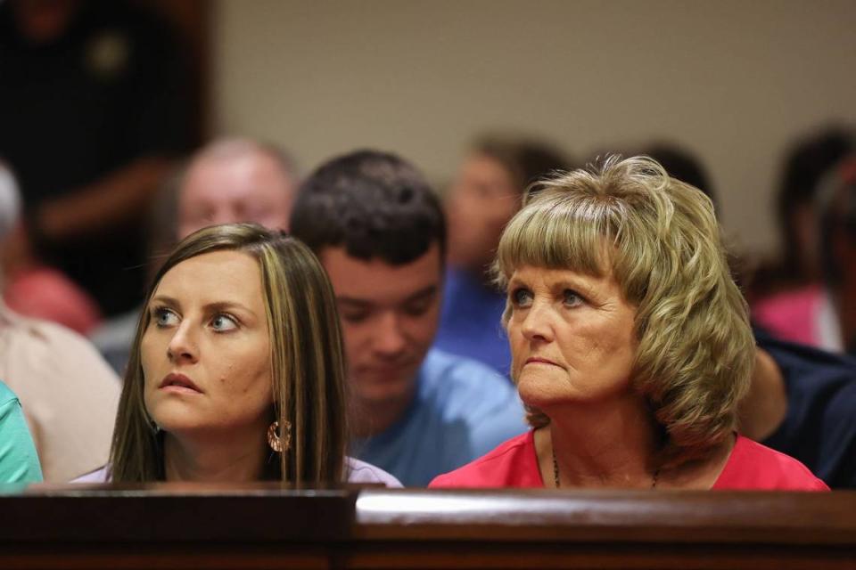 Sherry Ballard (right) sits in the Nelson County Courthouse during Brooks Houck’s arraignment on Oct. 5, 2023.