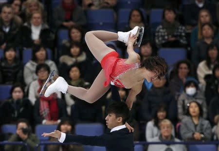 Figure Skating - ISU World Championships 2017 - Pairs Free Skating - Helsinki, Finland - 30/3/17 - Sui Wenjing and Han Cong of China compete. REUTERS/Grigory Dukor