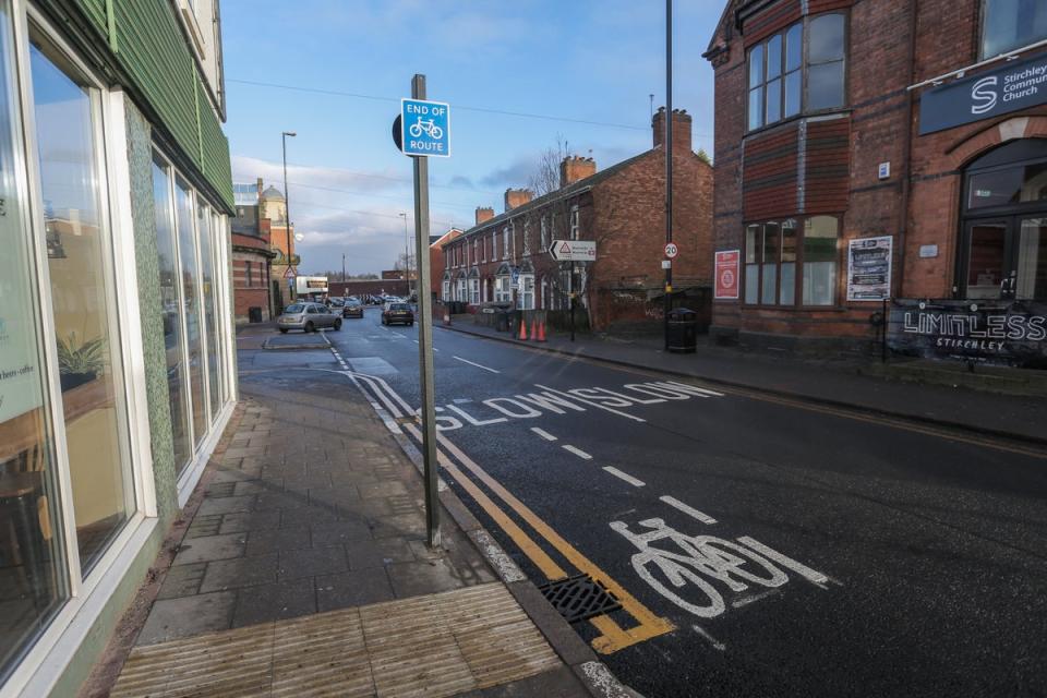 The tiny cycle lane has popped up in Stirchley (Joseph Walshe / SWNS)