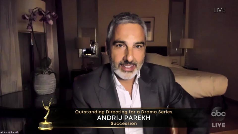 Andrij Parekh, winning for Directing for a Drama Series for "Succession" during the 72nd Annual Emmy Awards