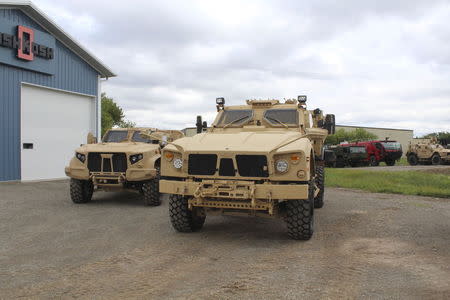 Oshkosh JLTV military vehicles are shown in Oshkosh, Wisconsin in this picture taken on August 19, 2015 and released to Reuters on August 23, 2015. REUTERS/Oshkosh Corporation/Handout via Reuters