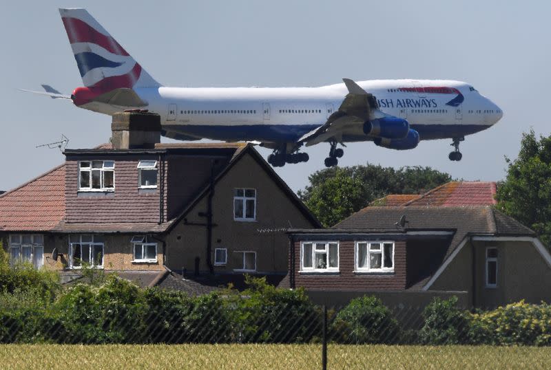 FILE PHOTO: A British Airways Boeing 747 comes in to land at Heathrow airport in London