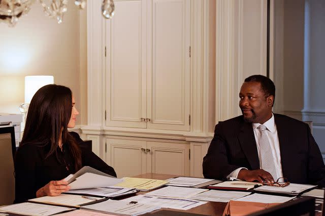 <p>Ben Mark Holzberg/USA Network/NBCU Photo Bank/NBCUniversal via Getty</p> Meghan Markle as Rachel Zane and Wendell Pierce as Robert Zane in a season 7 episode of "Suits."