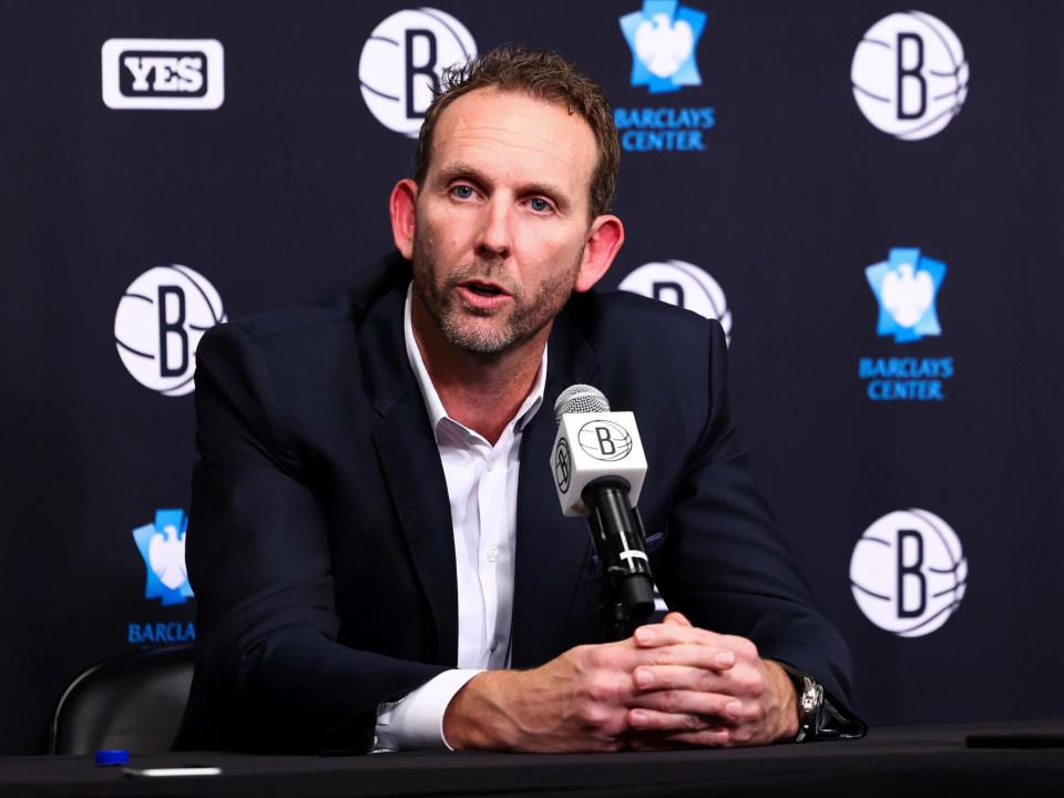 Sean Marks speaks at a press conference.