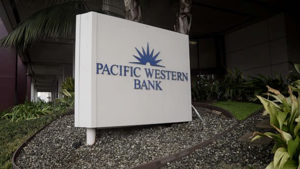PHOTO: A Pacific Western Bank branch is seen on March 10, 2023, in Los Angeles. (Eric Thayer/Bloomberg via Getty Images)