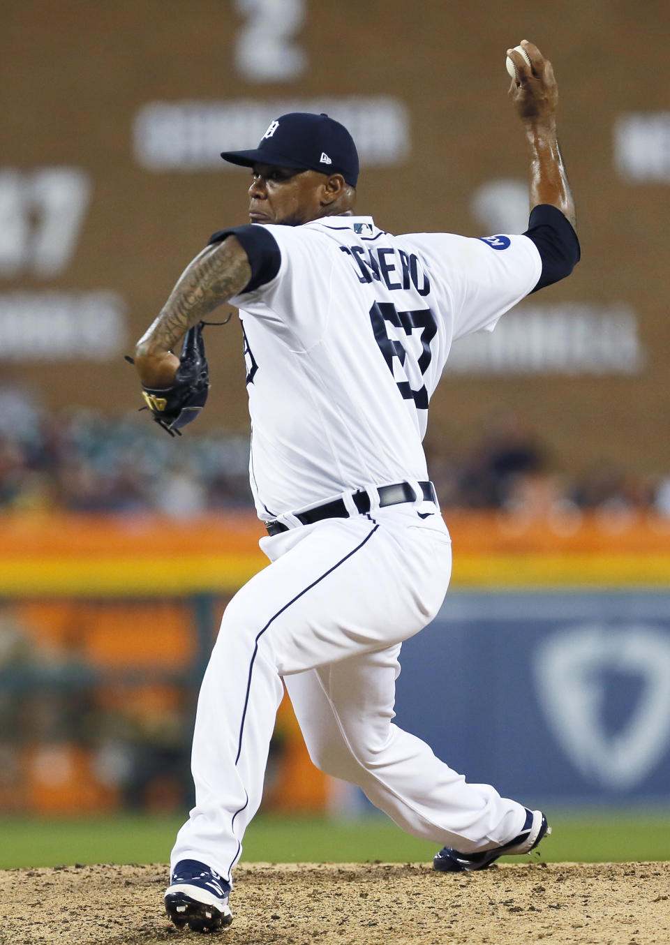 Detroit Tigers' Jose Cisnero pitches against the San Diego Padres during the seventh inning of a baseball game Tuesday, July 26, 2022, in Detroit. (AP Photo/Duane Burleson)