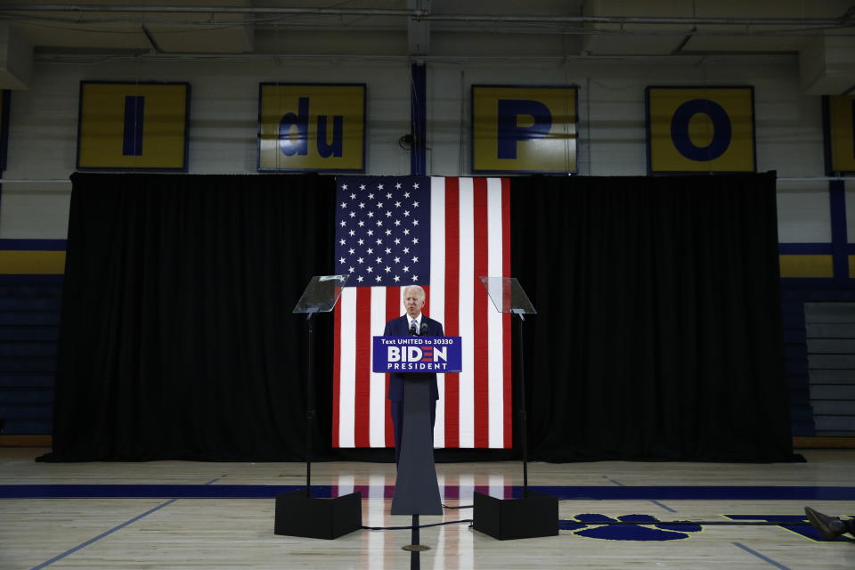 Democratic presidential candidate, former Vice President Joe Biden, speaks Tuesday, June 30, 2020, in Wilmington, Del. (AP Photo/Patrick Semansky)