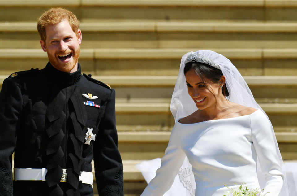 The moment Harry called Meghan his “wife” for the first time saw cheers erupt from the guests. Photo: Getty