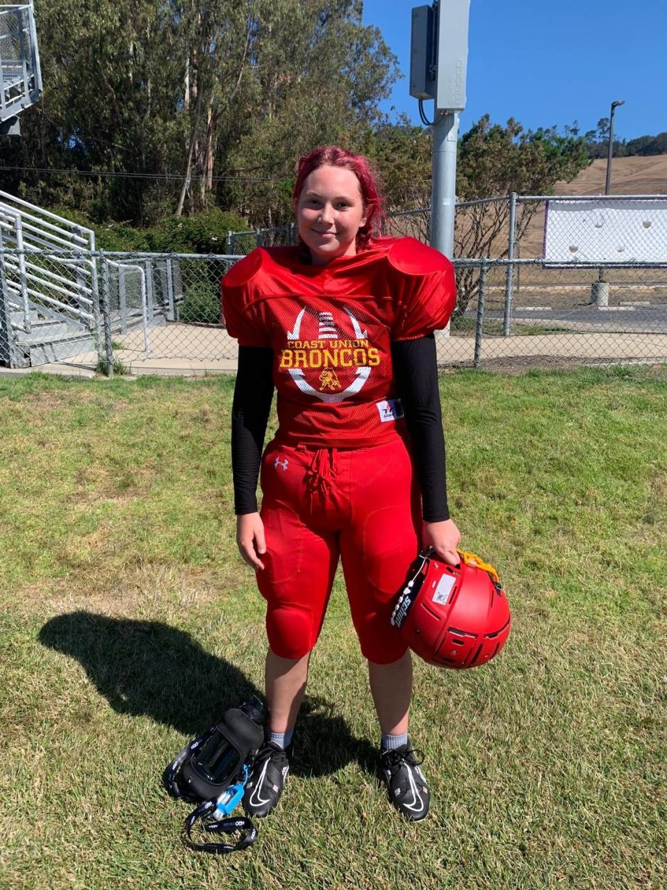 Coast Union High School sophomore Emily Reed is playing football for the Broncos this season. 