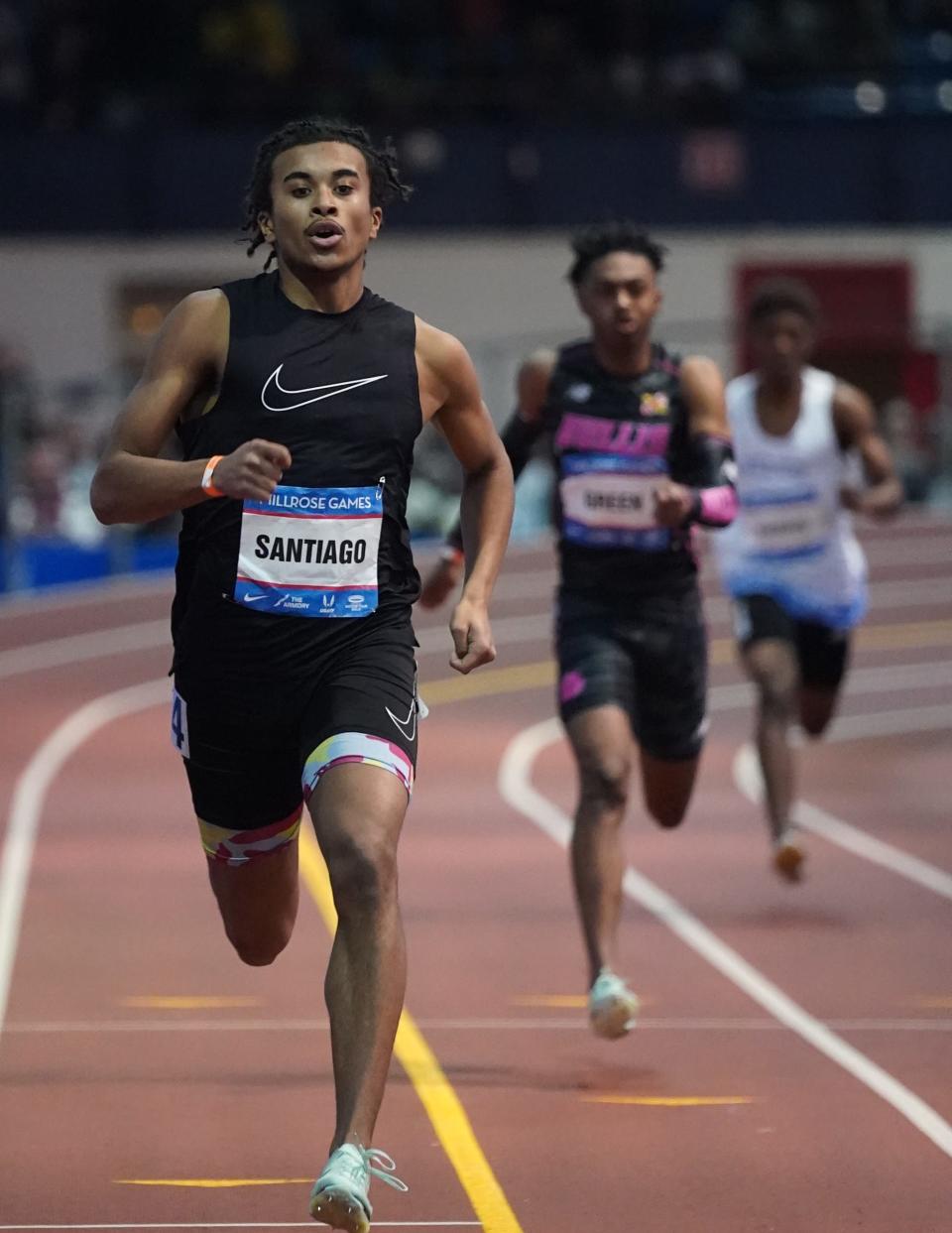 Jaylin Santiago from Mount Vernon competes in the Boys 300-meter dash at the 115th Millrose Games at The Armory in New York on Saturday, February 11, 2023. 