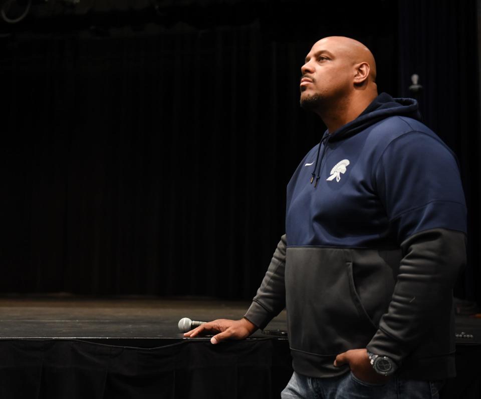 East Lansing Mayor Ron Bacon listens as a person talks during a public forum during the City of East Lansing's "listening session," Friday, Jan. 27, 2023 at the Hannah Community Center in East Lansing.