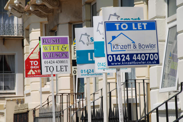 ST.LEONARDS-ON-SEA, ENGLAND - JUNE 15: Estate agent signs advertising homes for rent in Warrior Square on June 15, 2009 at St.Le