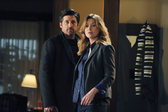 <p>Getty </p> Patrick Dempsey and Ellen Pompeo on 'Grey's Anatomy'