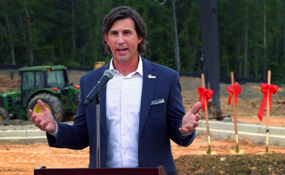 Shaun Culligan, the Phenix City economic development manager, speaks during the groundbreaking ceremony Thursday morning for a large development on HWY 280 in Phenix City, Alabama. 05/30/2024