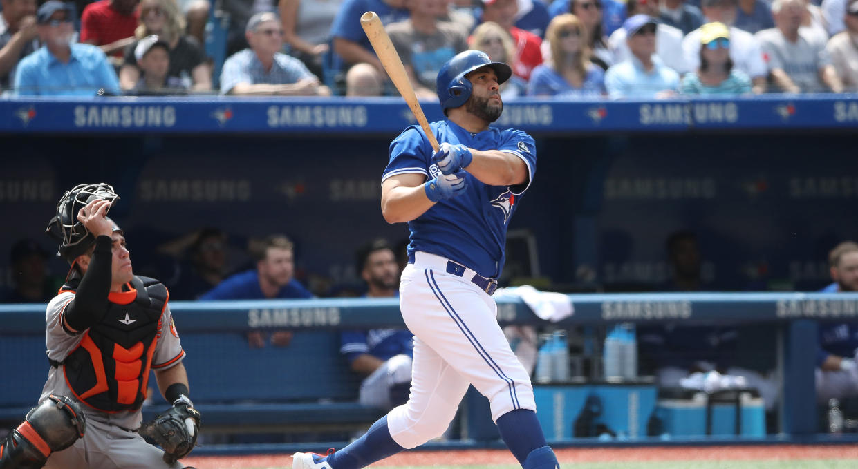 Kendrys Morales has entered his name into the Toronto Blue Jays’ record book. (Photo by Tom Szczerbowski/Getty Images)