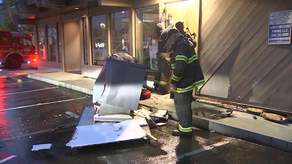 An ATM was ripped out of a Washington Federal Bank in Seattle's Rainier Valley on Friday, May 5, 2023.