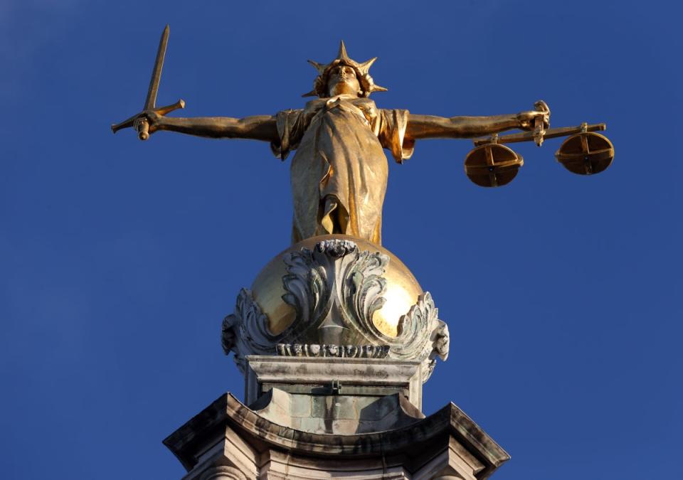 FW Pomeroy’s Statue of Justice stands atop the Central Criminal Court building, Old Bailey, London (Jonathan Brady/PA) (PA Archive)