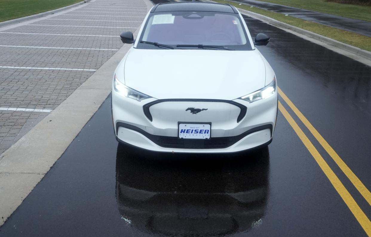 The exterior of the 2021 Ford Mustang Mach-e seen Wednesday, Dec. 14, 2022, in Milwaukee.