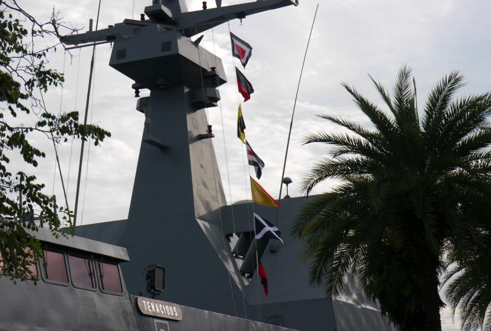 Signal flags flying high on the RSS Tenacious. (Photo: Dhany Osman/Yahoo Singapore)