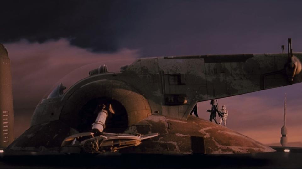 Slave I loading Han Solo in carbonite in The Empire Strikes Back