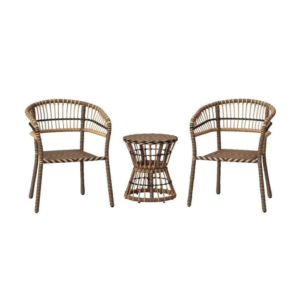 three-piece black and beige patio set