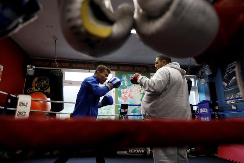 Boxer Farid Walizadeh practices during a training session in Lisbon