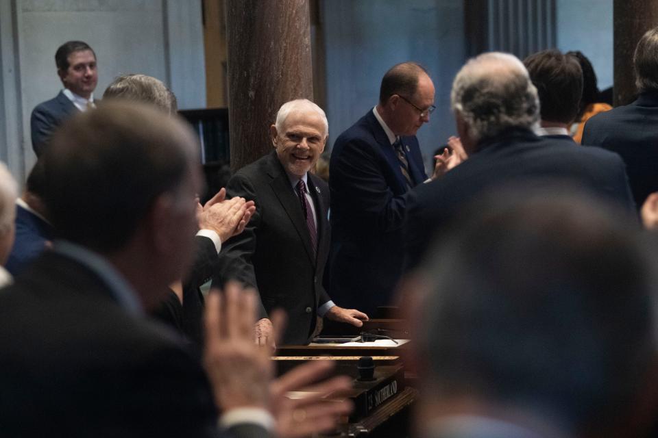 Sen. Ken Yager, R-Kingston, at the start of the 113th Tennessee General Assembly on Tuesday. In December, he said he would sponsor a bill to add legal exceptions to the state's strict abortion ban.