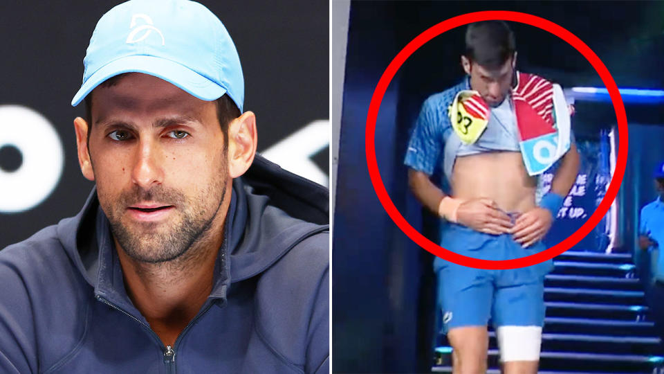 Novak Djokovic has hit back at suggestions he defied the chair umpire by taking an unsanctioned toilet break at the Australian Open. Pic: Getty/Ch9