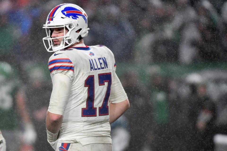 Buffalo Bills quarterback Josh Allen (17) during overtime loss against the Philadelphia Eagles at Lincoln Financial Field.