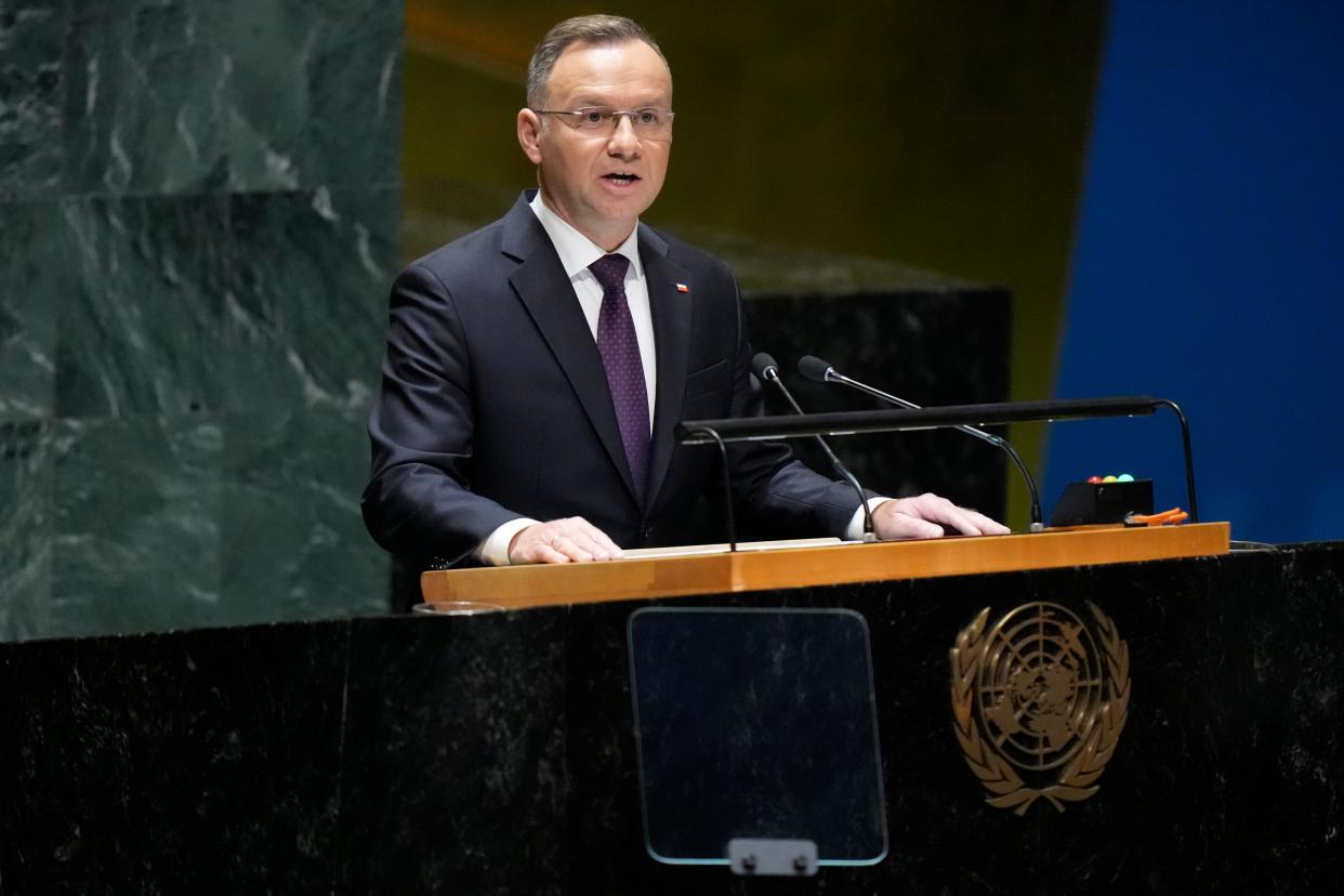 Andrzej Duda speaking at the United Nations (AP)