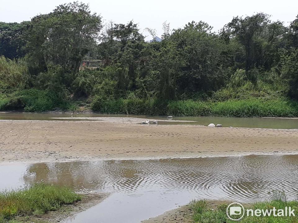 久旱不雨，八掌溪出現罕見的大片沙洲。   圖：蔡坤龍/攝