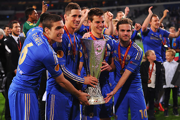 <p>Oriol Romeu, Fernando Torres, Cesar Azpilicueta and Juan Mata of Chelsea.</p>