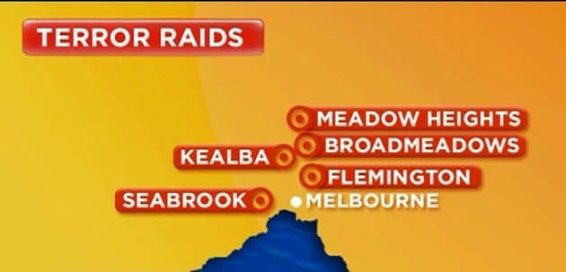 The five Melbourne suburbs where dawn raids have been carried out.