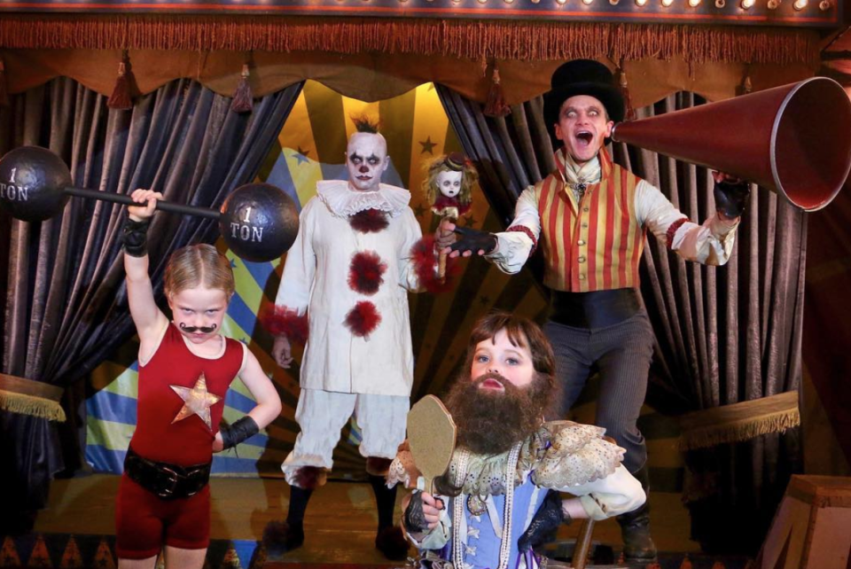 <p>This year, the Burtka-Harris family dressed up as a Carnival of Curiosities featuring a terrifying clown, ringmaster, strongman and bearded lady.<br><i>[Photo: Instagram/nph]</i> </p>