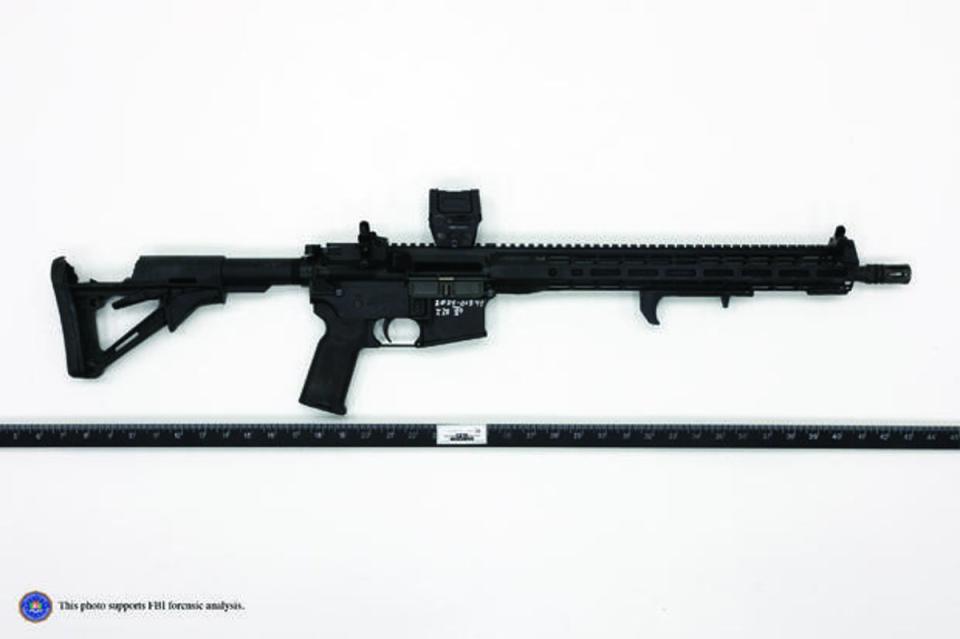 An image shared by the FBI on August 28 shows the AR rifle that Thomas Matthew Crooks used in the shooting that injured former President Donald Trump (FBI)