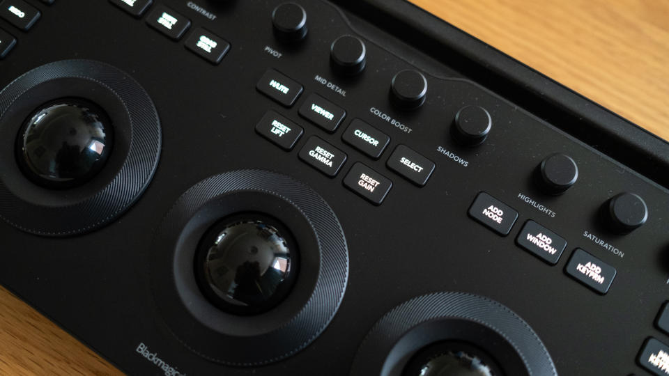 Blackmagic Design DaVinci Resolve Micro Color Panel on a wooden surface