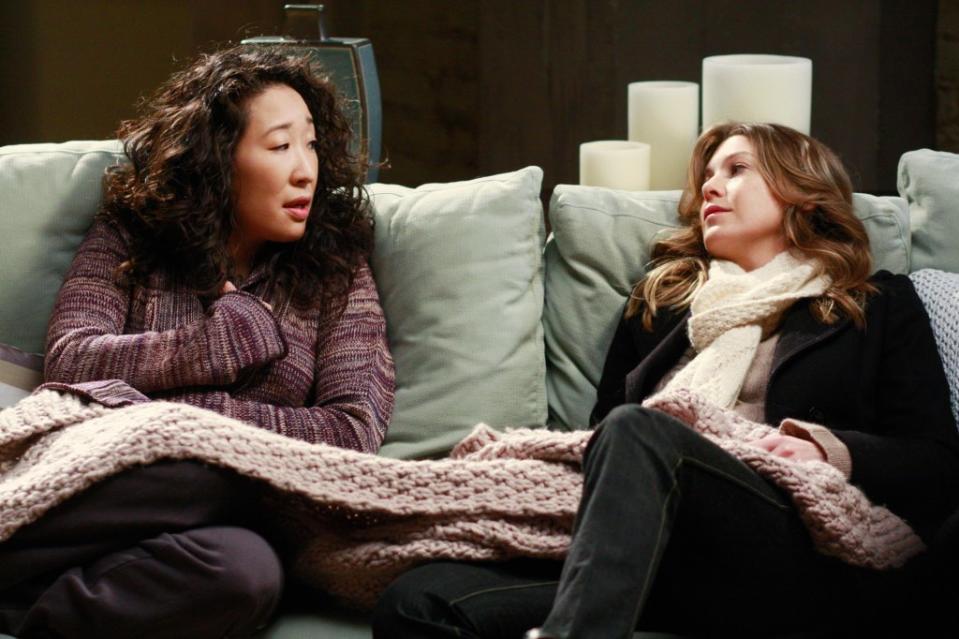 Oh (left) and Ellen Pompeo in the 2009 “Grey’s Anatomy” episode “I Will Follow You into the Dark.” ABC