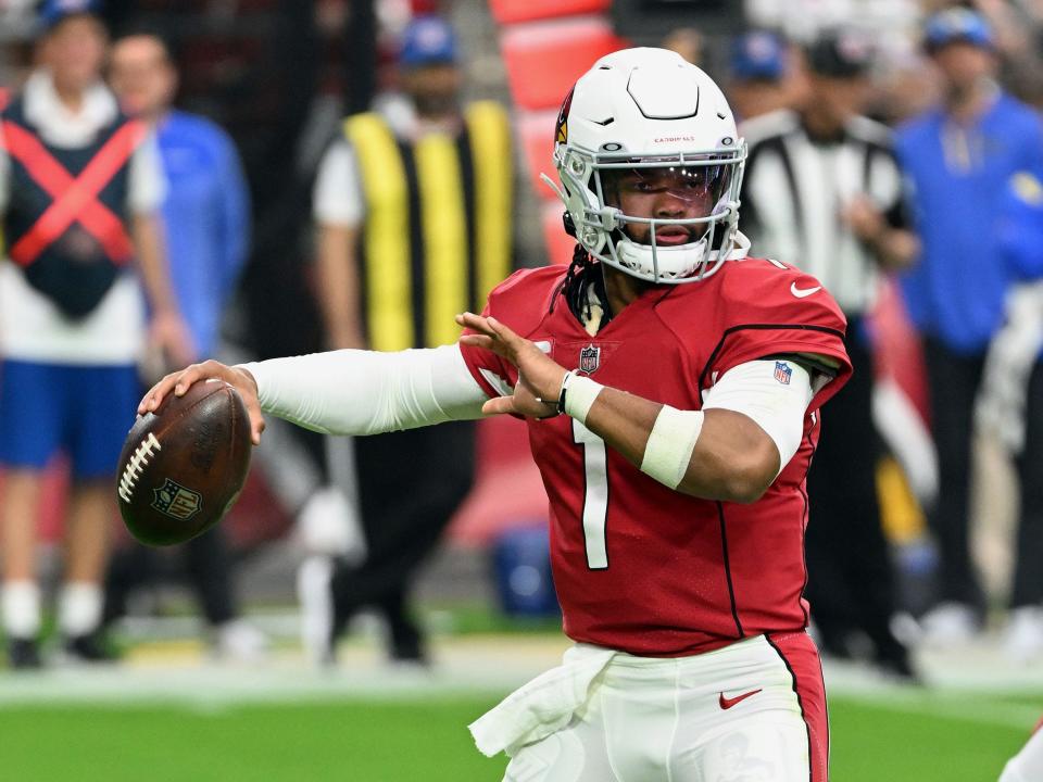 Kyler Murray looks to throw against the Los Angeles Rams.