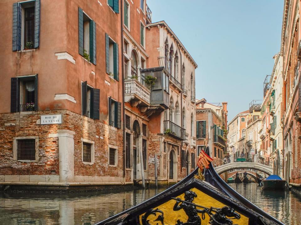 A view of Venice from a gondola.