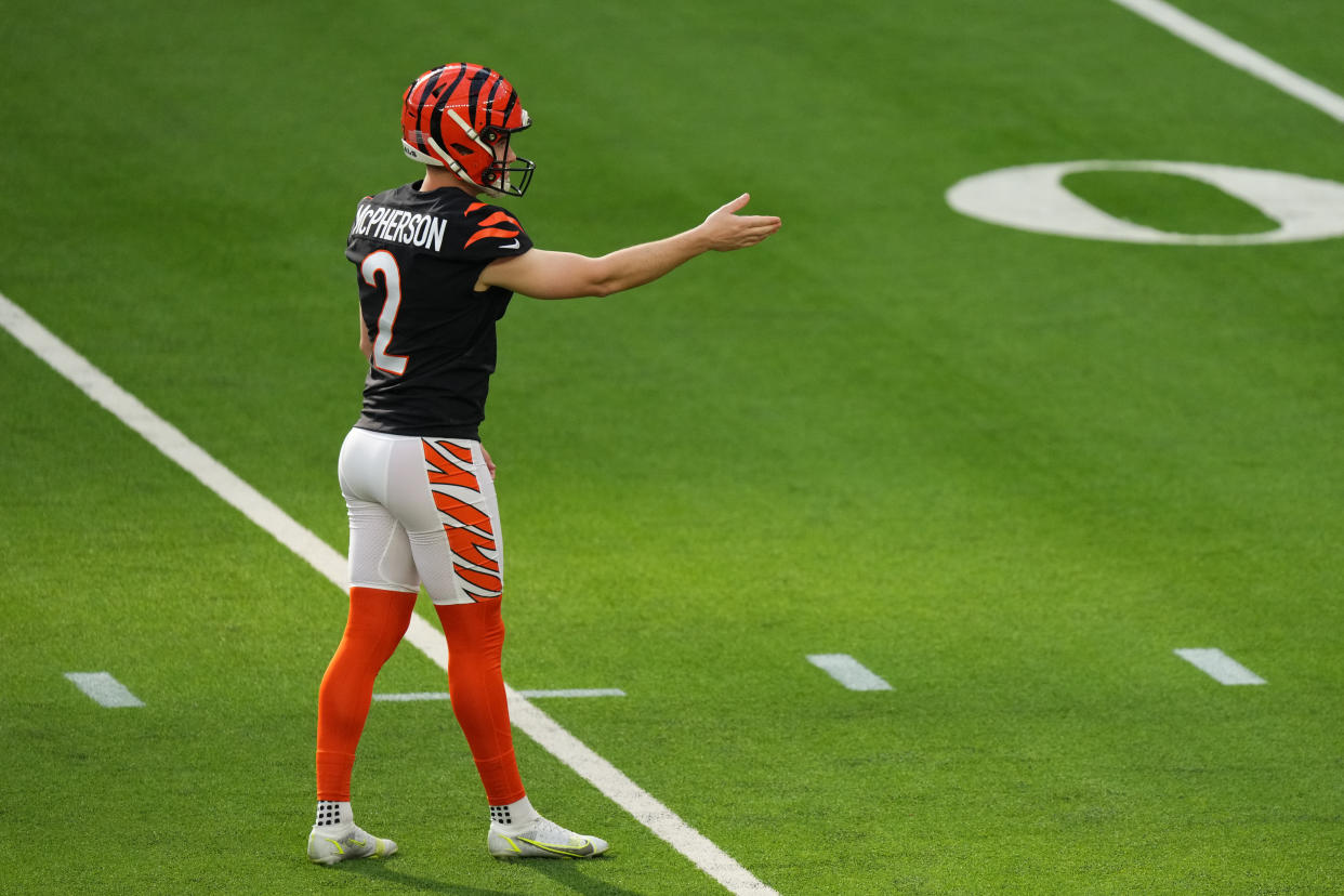 Evan McPherson #2 of the Cincinnati Bengals was a fantasy star kicker in 2021