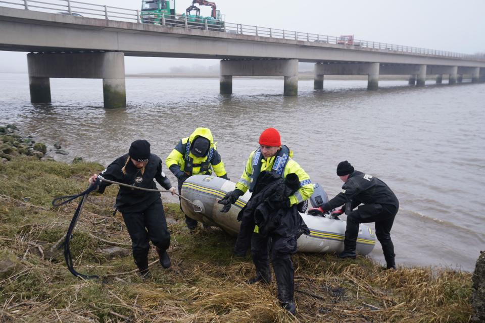 A police Search and Rescue team in Knott End-on-Sea, Lancashire, on the southern side of Morecambe Bay, as police continue their search for missing woman Nicola Bulley, 45, who was last seen two weeks ago on the morning of Friday January 27, when she was spotted walking her dog on a footpath by the nearby River Wyre. Picture date: Friday February 10, 2023.