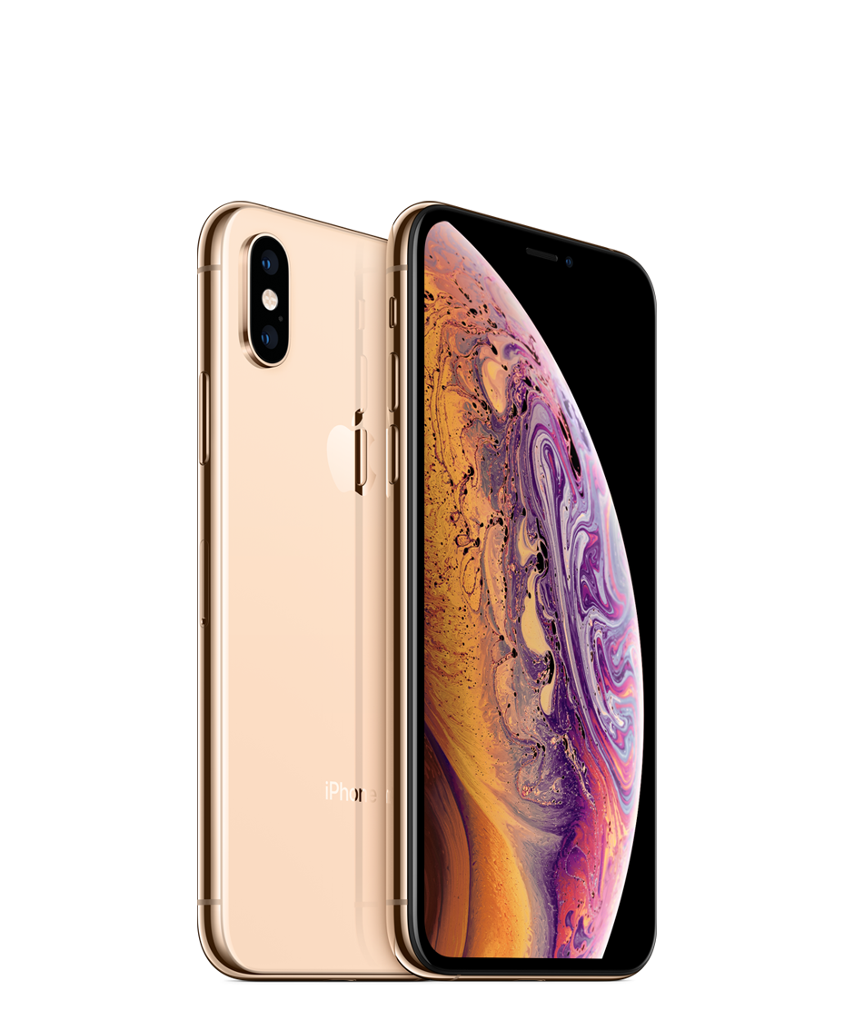 Two rose-gold Apple iPhone XS's.