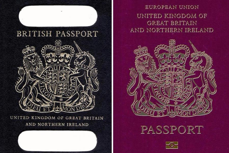 Back to blue: An old passport and a burgundy passport under the EU