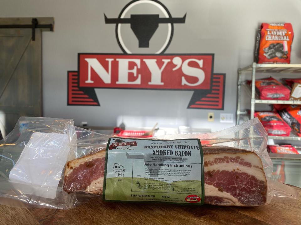 Bacon lovers will greatly appreciate some raspberry chipotle smoked bacon from Ney’s Premium Meats in Slinger.