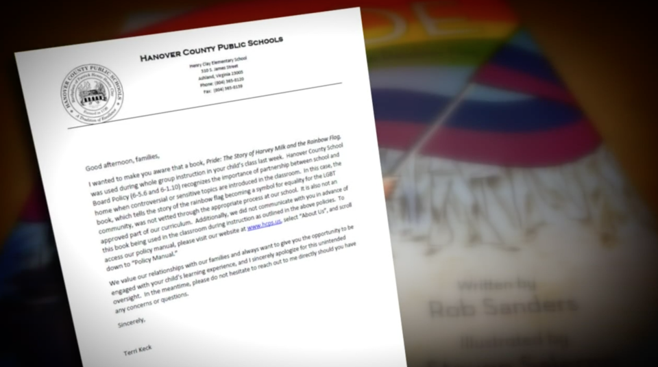 The Hanover County Public Schools district in Virginia apologized to parents for using an unapproved book in the classroom. (Screenshot: WRIC-TV)