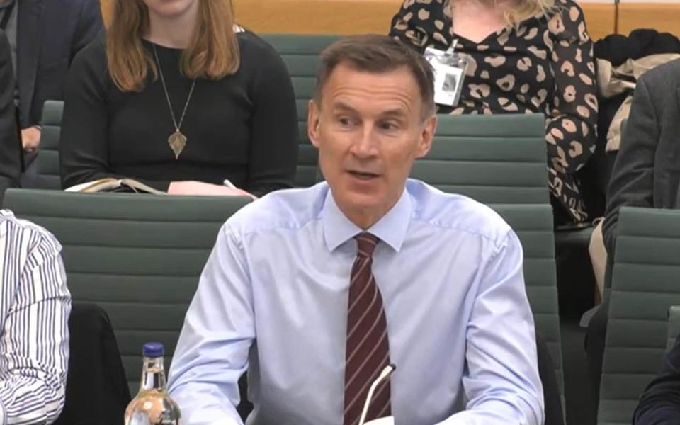 Chancellor Jeremy Hunt giving evidence before the Treasury select committee - House of Commons/UK Parliament/PA Wire