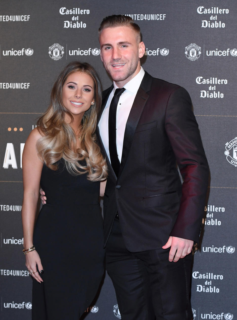 Anouska Santos and Luke Shaw attend the United for Unicef Gala Dinner at Old Trafford on November 15, 2017 in Manchester, England