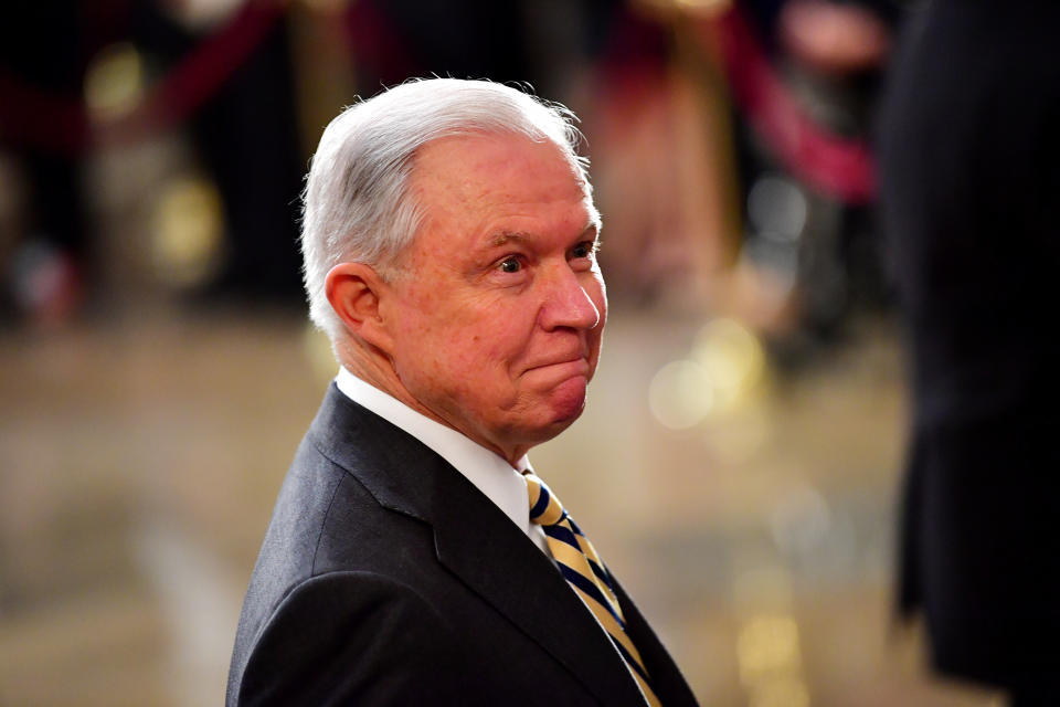 Attorney General Jeff Sessions, seen Friday at the U.S. Capitol&nbsp;as the casket of late Sen. John McCain lies in state. (Photo: POOL New / Reuters)